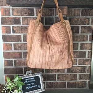 Donald J Pliner Large Tan Pleated Leather Tote Bag
